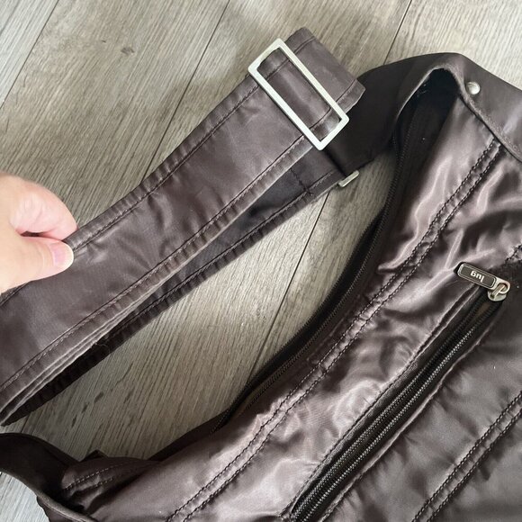 Lug Womens Puffer Large Satchel Crossbody Bag Purse Brown Nylon EUC - Picture 4 of 8